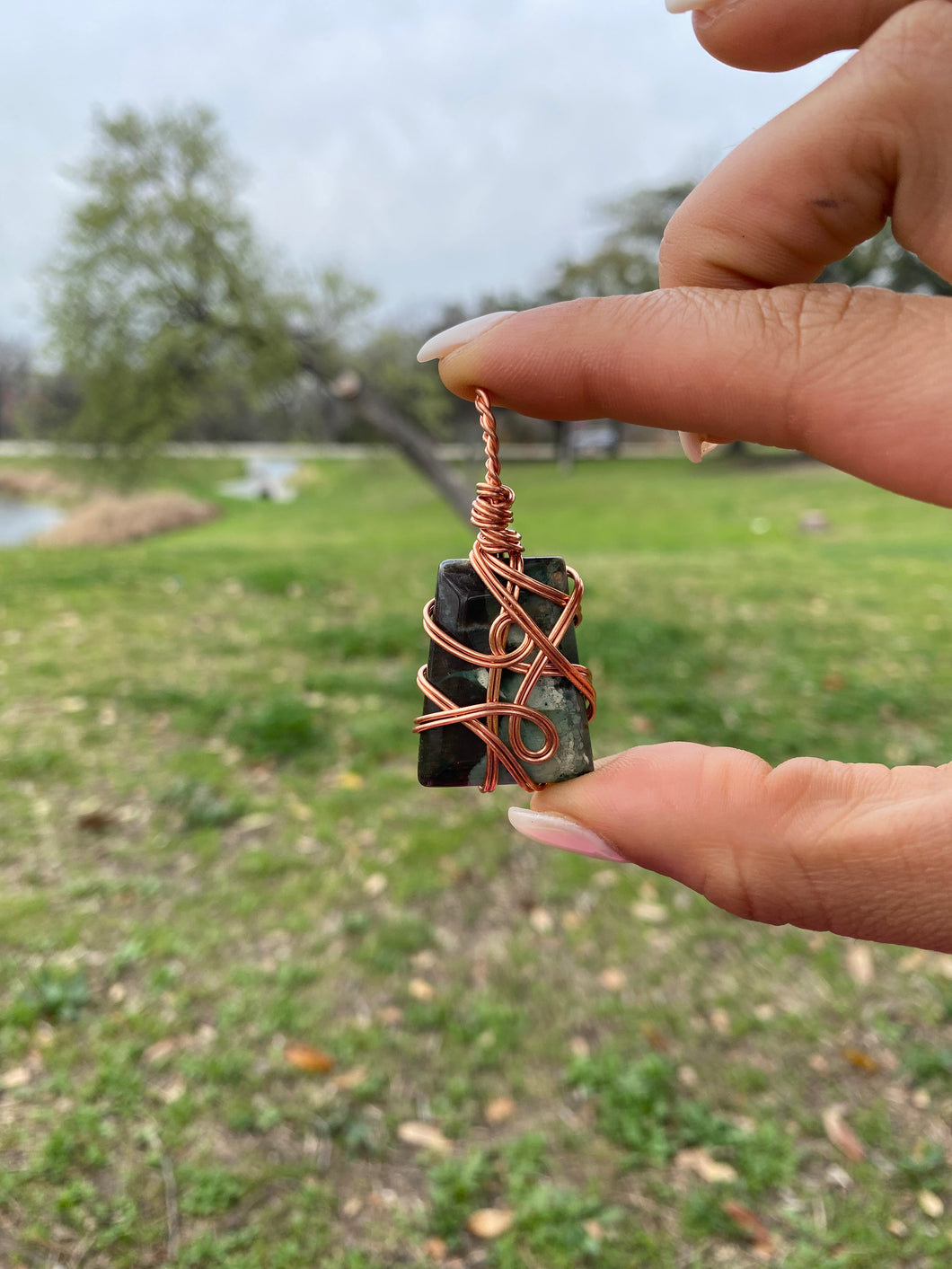 Indian Moss Agate (black necklace cord included)